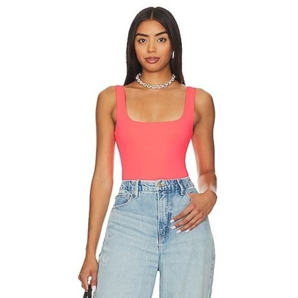 New! Good‎ American Bodysuit Square Neck Sleeveless Coral Top Womens Size 5XL, 8